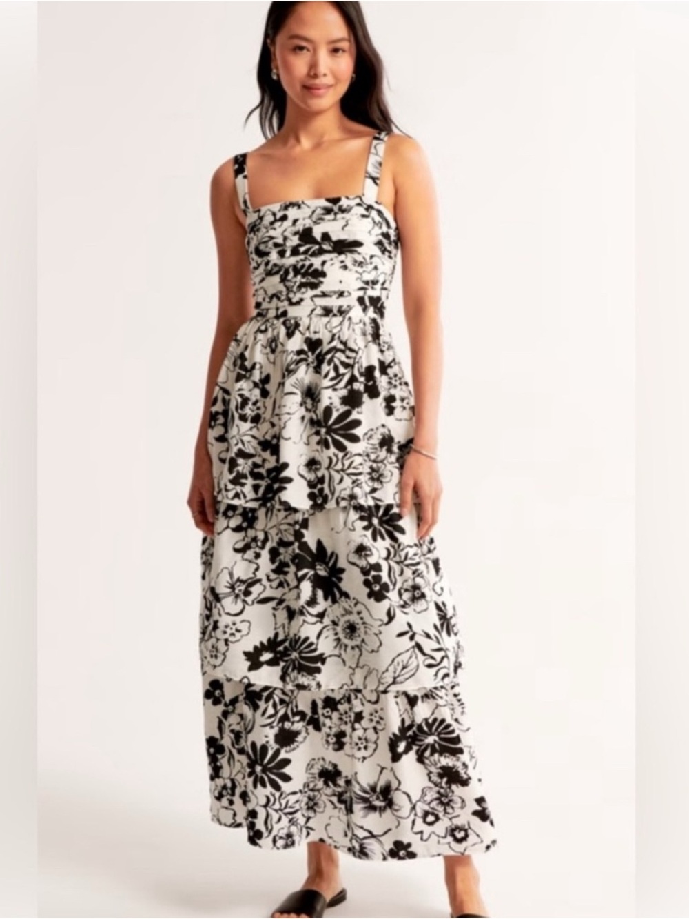 Abercrombie and Fitch Emerson Tiered Maxi Dress Black Pattern Flower Large Tall